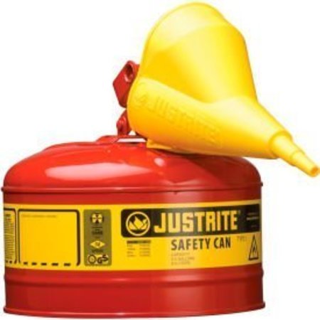 JUSTRITE Justrite Safety Can Type I212 Gallon Galvanized Steel with Funnel, Red, 7125110 7125110